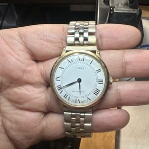 Working VTG 1980 TIMEX Mens Manual Wind Watch 35mm England Dial Gold Tone Fit 7